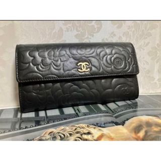 シャネル(CHANEL)のシャネル ロングジップウォレット カメリアライン ココマーク ブラックレザー(財布)