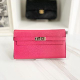 Hermes - エルメス ケリーウォレット エプソン ピンク×シルバー A刻印 Hermes - エルメス ケリーウォレット エプソン ピンク×シルバー A刻印