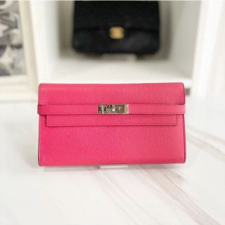 エルメス(Hermes)のエルメス　ケリーウォレット　エプソン　ピンク×シルバー　A刻印　美品☆(財布)