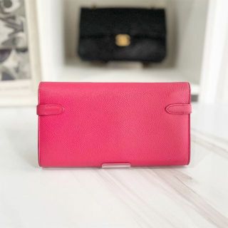 エルメス ケリーウォレット エプソン ピンク×シルバー A刻印 美品 エルメス ケリーウォレット エプソン ピンク×シルバー A刻印 美品