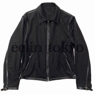 HERMES 《中綿入》レザー トリミング ライダース ジャケット E2446身幅約61cm