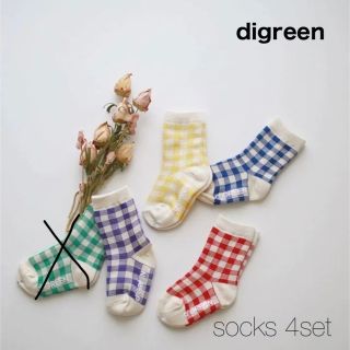 韓国子供服　digreen ギンガムチェックソックス　socks set XS (靴下/タイツ)