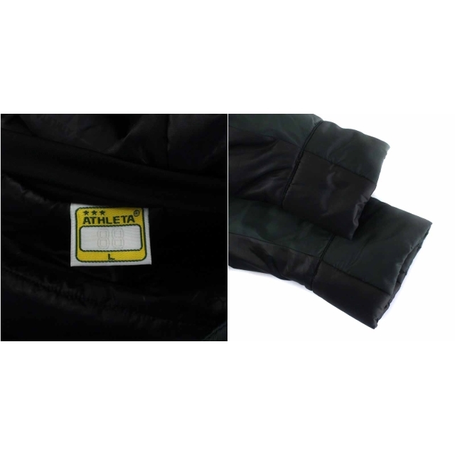 other(アザー)のATHLETA 中綿ジャケット ジップアップ フード 刺繍 ロゴ L 黒  緑 メンズのジャケット/アウター(ブルゾン)の商品写真