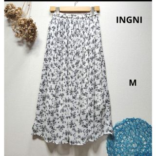 イング(INGNI)のINGNI イング　花柄単色シフォンプリーツスカート　ロングスカート　M(ロングスカート)