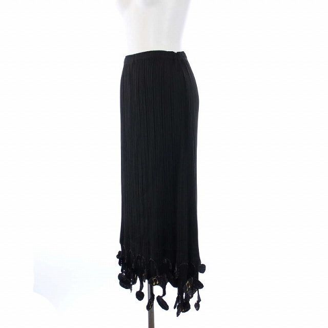 プリーツプリーズ Music Notes Hem Fringe Skirt 黒 レディースのスカート(ロングスカート)の商品写真