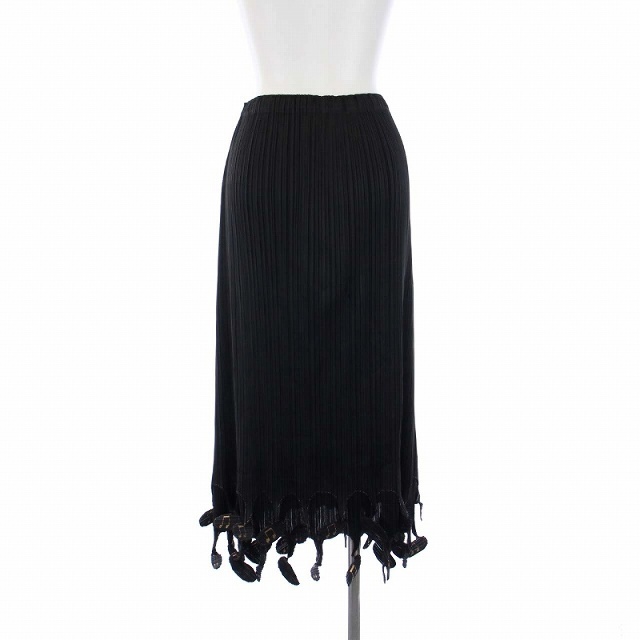 プリーツプリーズ Music Notes Hem Fringe Skirt 黒 レディースのスカート(ロングスカート)の商品写真