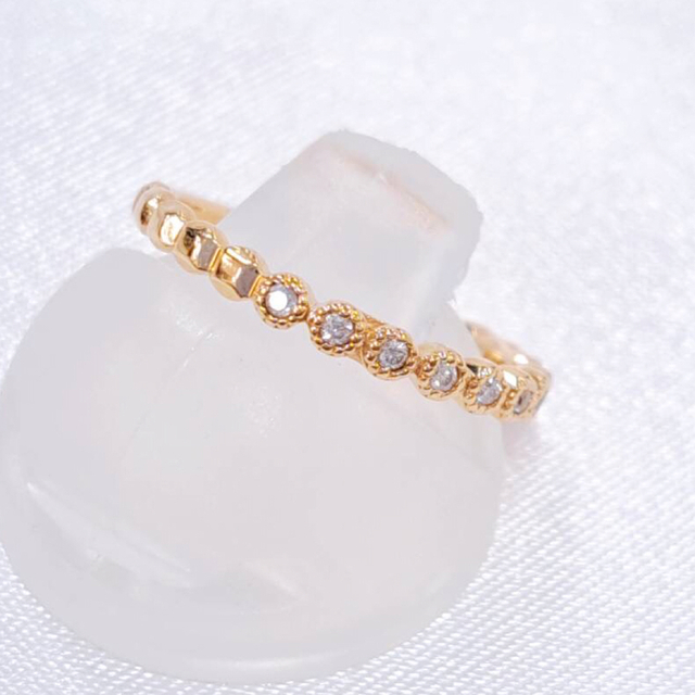 アガット フリルリング K10YG ダイヤリング 7号 0.09ct