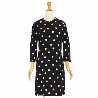 キャサリンハムネット(KATHARINE HAMNETT)の美品 ケイトスペード kate spade ワンピース ドレス ロングスリーブ ドット柄 トップス レディース 4(S相当) ブラック/アイボリー(ひざ丈ワンピース)