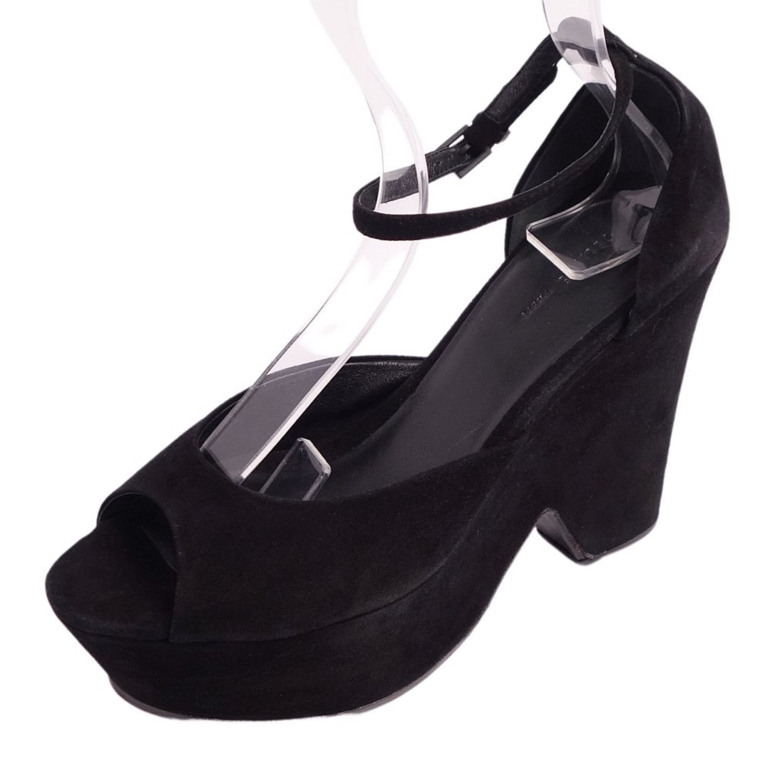 未使用 セリーヌ CELINE パンプス フィービー期 アンクルストラップ プラットフォーム スウェードレザー ヒール シューズ 靴 レディース 37(24cm相当) ブラック