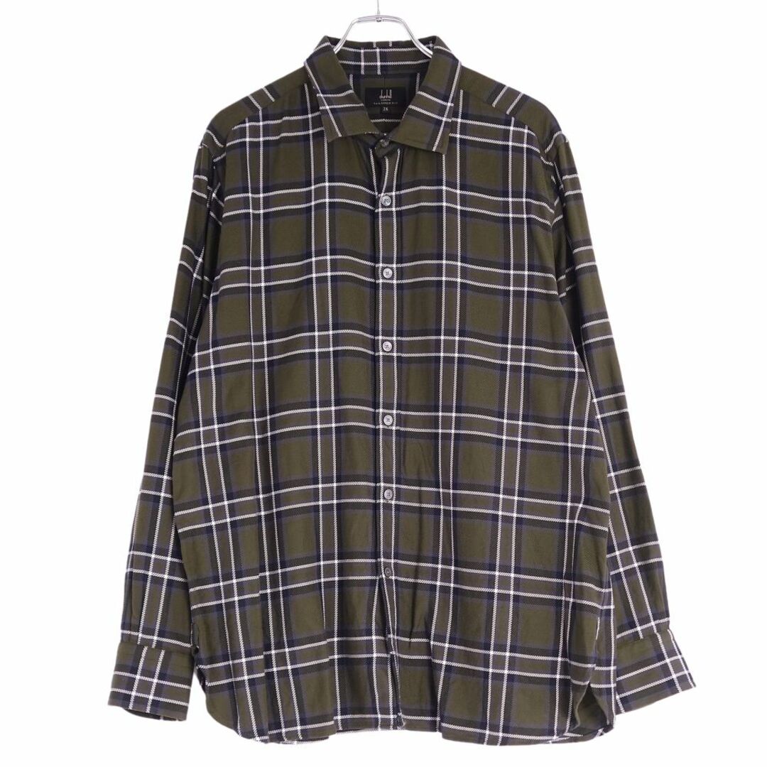 美品 ダンヒル Dunhill シャツ ロングスリーブ チェック コットン トップス メンズ 2XL カーキ