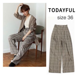 トゥデイフル(TODAYFUL)の【美品】TODAYFUL  トゥデイフル　レーヨン　チェックパンツ　36(カジュアルパンツ)