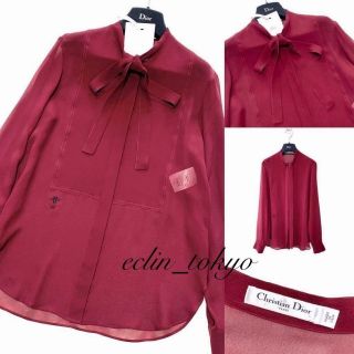 クリスチャンディオール(Christian Dior)の新品同様 DIOR《美しいお色》リボン シルク ブラウス E3522(シャツ/ブラウス(長袖/七分))