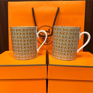 エルメス(Hermes)のHERMES エルメス マグカップ  モザイク ヴァンキャトル ゴールド　ペア(グラス/カップ)