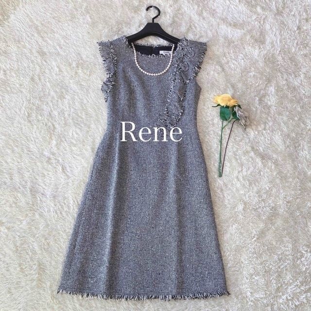 René(ルネ)のRene／フリルツイードワンピース／34／Sサイズ レディースのワンピース(ひざ丈ワンピース)の商品写真