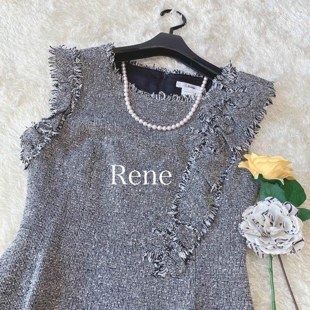 René(ルネ)のRene／フリルツイードワンピース／34／Sサイズ レディースのワンピース(ひざ丈ワンピース)の商品写真