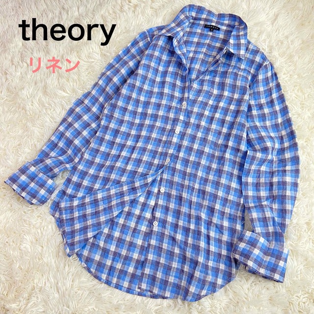 theory(セオリー)の美品☆theory セオリー リネンスキッパーシャツ スキッパー ブルー レディースのトップス(シャツ/ブラウス(長袖/七分))の商品写真