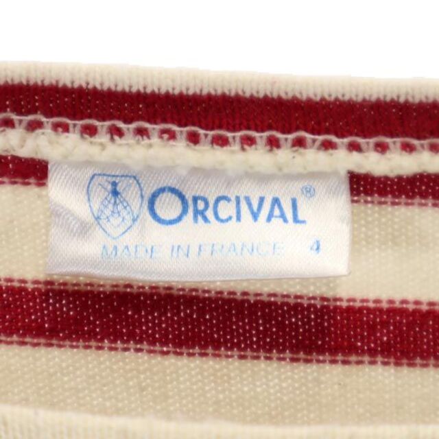 ORCIVAL(オーシバル)のオーシバル フランス製 ボートネック ボーダー柄 長袖 Tシャツ 4 アイボリー×赤 ORCIVAL バスクシャツ ロゴ刺繍 メンズ 【中古】  【230425】 メンズのトップス(Tシャツ/カットソー(半袖/袖なし))の商品写真