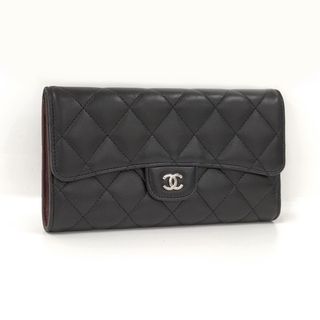 シャネル(CHANEL)のCHANEL 三つ折り 長財布 マトラッセ ココマーク ラムスキン ブラック(財布)