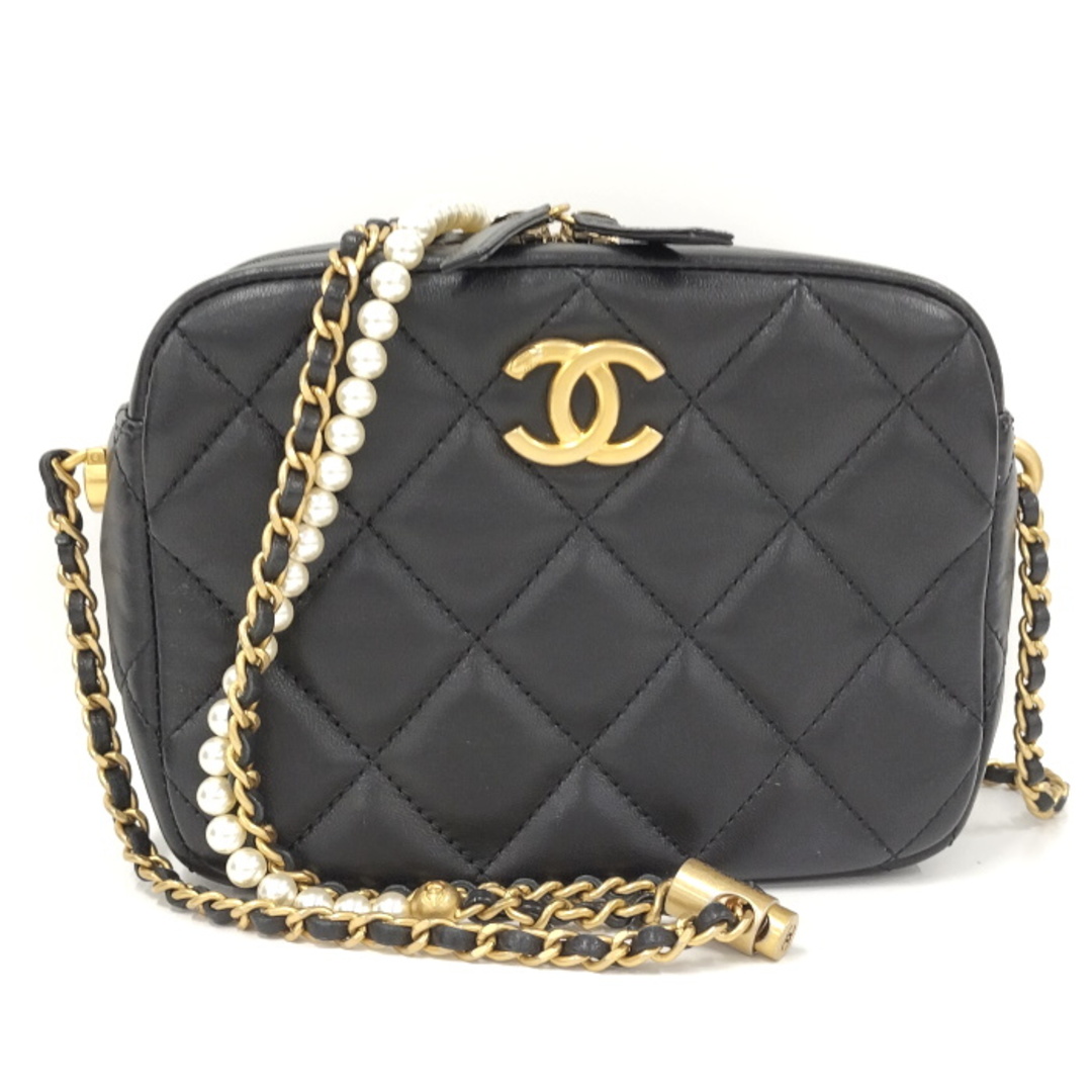 CHANEL チェーン フェイクパール ショルダーバッグ マトラッセ レザー