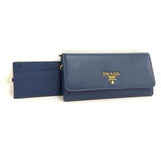 プラダ(PRADA)のPRADA 二つ折り長財布 パスケース付き サフィアーノ レザー ブルー(財布)