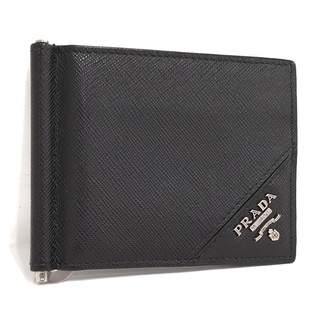 プラダ(PRADA)のPRADA 二つ折り財布 マネークリップ サフィアーノ レザー ネロ ブラック(長財布)