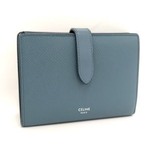 セリーヌ(celine)のCELINE ストラップ ウォレット ミディアム 二つ折り財布 レザー ブルー(財布)