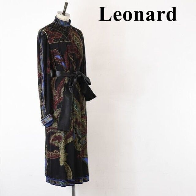 56着丈SL AG0035 高級 LEONARD レオナール リボン ベルト付き 総柄