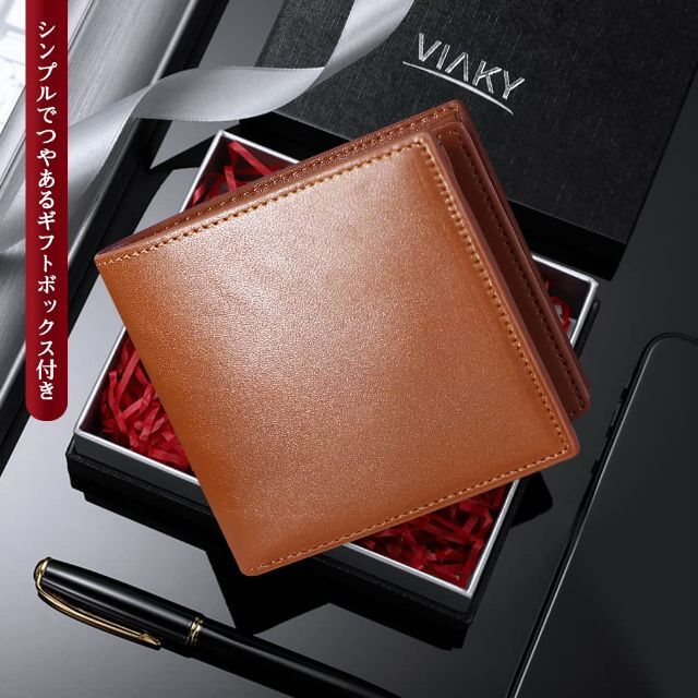 在庫処分】[Viaky] 二つ折り財布 ミニ財布 レザー メンズ 薄い 軽量-