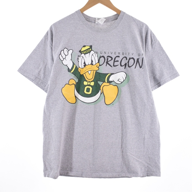 ギルダン GILDAN ドナルドダック 両面プリント カレッジ キャラクタープリントTシャツ メンズL ヴィンテージ /eaa320635グレー系灰色柄