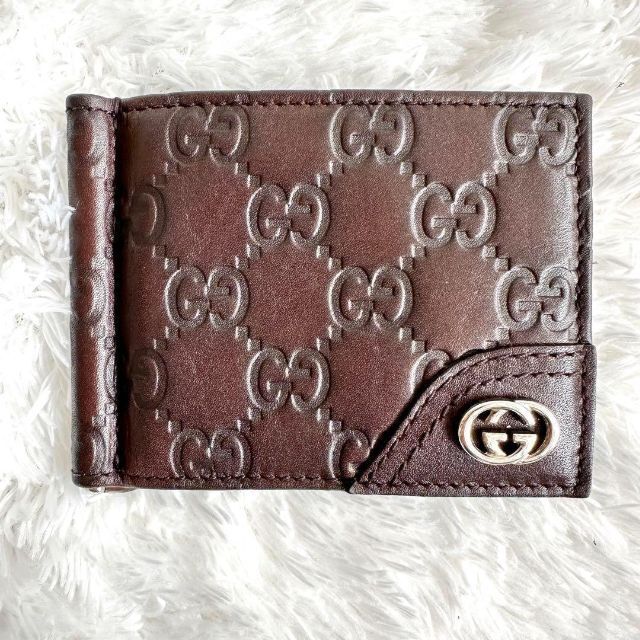 Gucci(グッチ)の【美品】GUCCI グッチシマ 2つ折りマネークリップ ブラウン 折り財布 メンズのファッション小物(マネークリップ)の商品写真