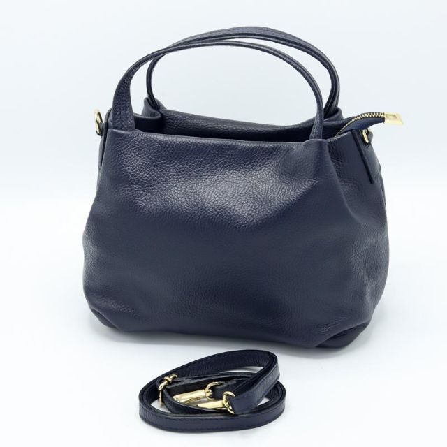 ハンドバッグ イタリア製 本革 2WAY ショルダーバッグ ネイビー