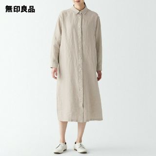 ムジルシリョウヒン(MUJI (無印良品))の★新品★ 無印良品リネン洗いざらし長袖シャツワンピース／生成／XL(ひざ丈ワンピース)