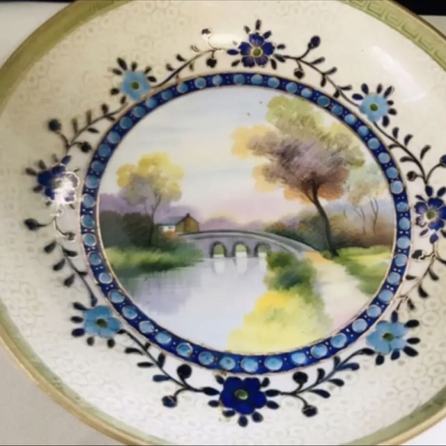 Noritake(ノリタケ)のオールドノリタケ  風景画　コンポート　エナメル装飾 インテリア/住まい/日用品のキッチン/食器(食器)の商品写真