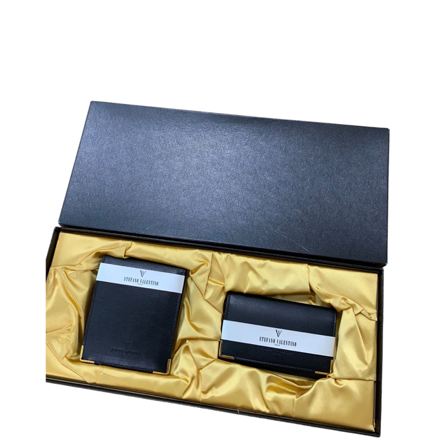 STEFANO VALENTINO(ステファノバレンチノ)のステファノバレンチノ　財布　カードケースセット　黒　レザー　ゴールド金具 メンズのファッション小物(折り財布)の商品写真