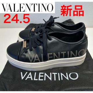 ポイント5倍 新品❗️ VALENTINO ロゴデザイン レザースニーカー