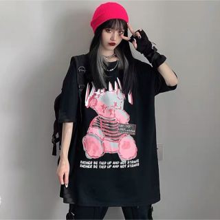 C⑫5 レディース　Tシャツ　デザイン　リボン　ベルト　クール　ロック　ストリー