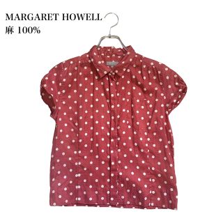 マーガレットハウエル(MARGARET HOWELL)のマーガレットハウエル 麻 リネン100% ピンク ドット シャツ ブラウス(シャツ/ブラウス(半袖/袖なし))