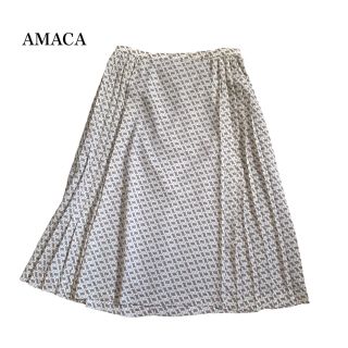 アマカ(AMACA)の極美品 アマカ 上品 美シルエット プリーツ 総柄 スカート ベージュ 38(ひざ丈スカート)