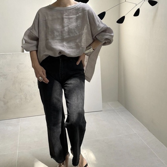 ARGUE(アギュー)の☆美品☆linen panama gauze pullover グレージュ レディースのトップス(カットソー(長袖/七分))の商品写真