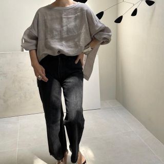 アギュー(ARGUE)の☆美品☆linen panama gauze pullover グレージュ(カットソー(長袖/七分))