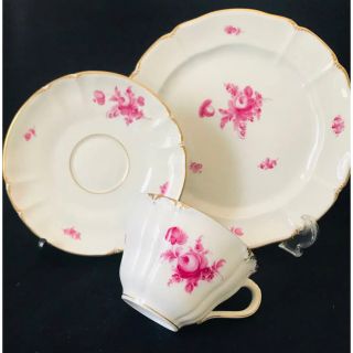 マイセン(MEISSEN)のニュンヘンベルグ　パープルピンク　ロゼ　フラワーブーケ トリオ(食器)