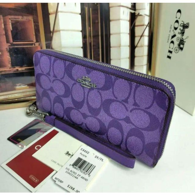 □未使用⏹️C4452 COACH コーチ 長財布 パープル シグネチャー 2 - 財布 【新品未使用】COACH コーチ 長財布 パープル 紫 シグネチャー