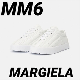 エムエムシックス(MM6)の新品 MM6 MAISON MARGIELA ホワイト レザースニーカー36.5(スニーカー)