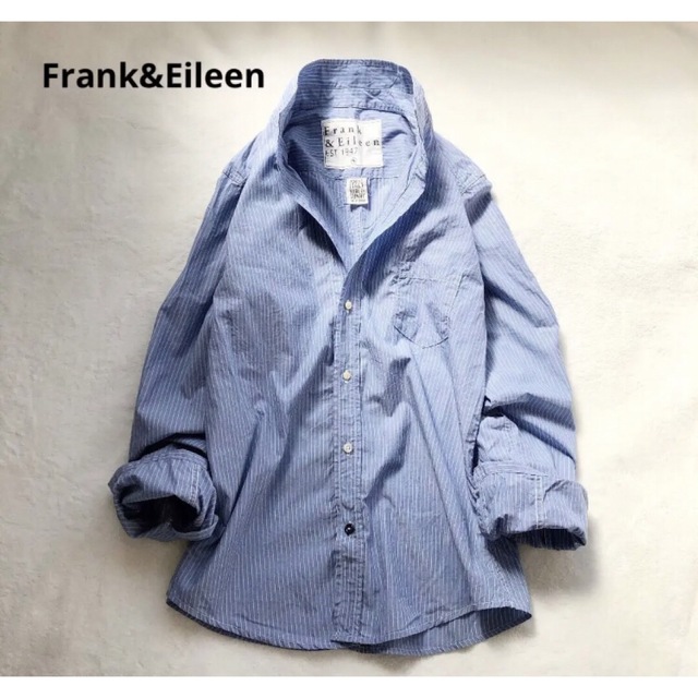 Frank&Eileen ストライプ　スキッパー　シャツ　ブルー　S