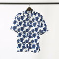 【ホワイト】【花柄】イタリアンカラー 半袖 シャツ