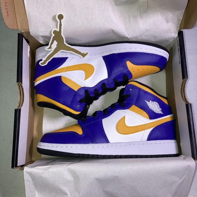 NIKE - エアジョーダンワン MID GS レイカーズ カラー 22.5cm 箱付きの