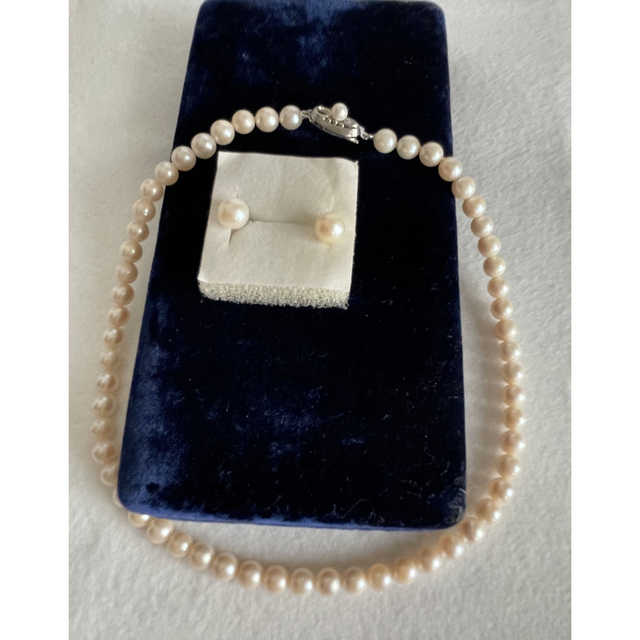 ビンテージ　阪神百貨店　あこや真珠ネックレス　イヤリング　7㎜ レディースのアクセサリー(ネックレス)の商品写真