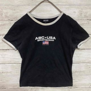 ABC★USA スポーツウェア　トップス tシャツ S プリント 黒 綿 古着(Tシャツ(半袖/袖なし))