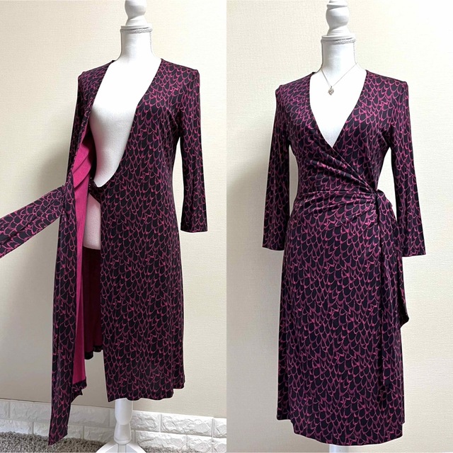 美品!ダイアンフォンファステンバーグ DVF ワンピース 8 M 黒ピンク総