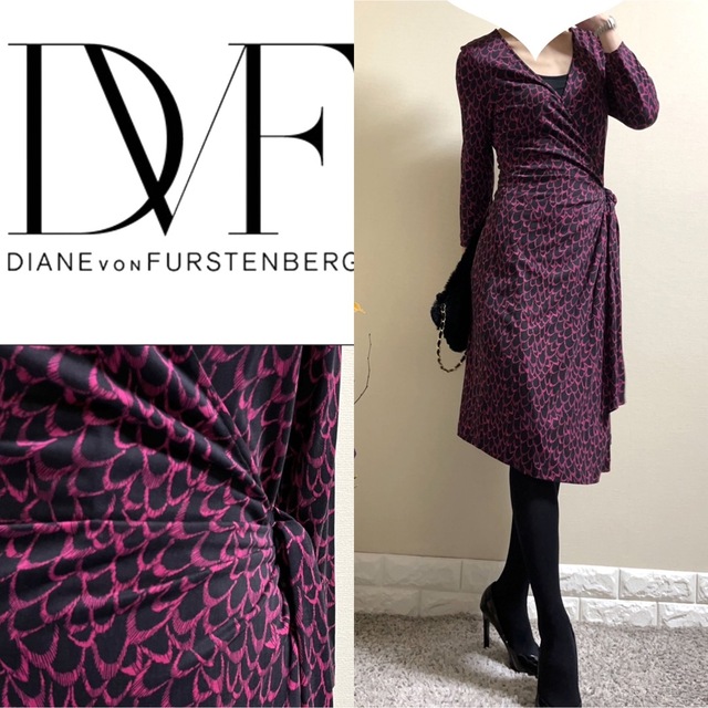 美品!ダイアンフォンファステンバーグ DVF ワンピース 8 M 黒ピンク総